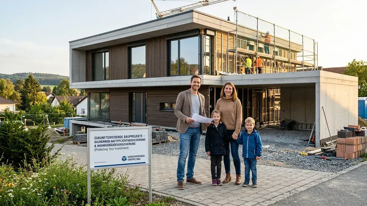 Family in front of a new real estate building project