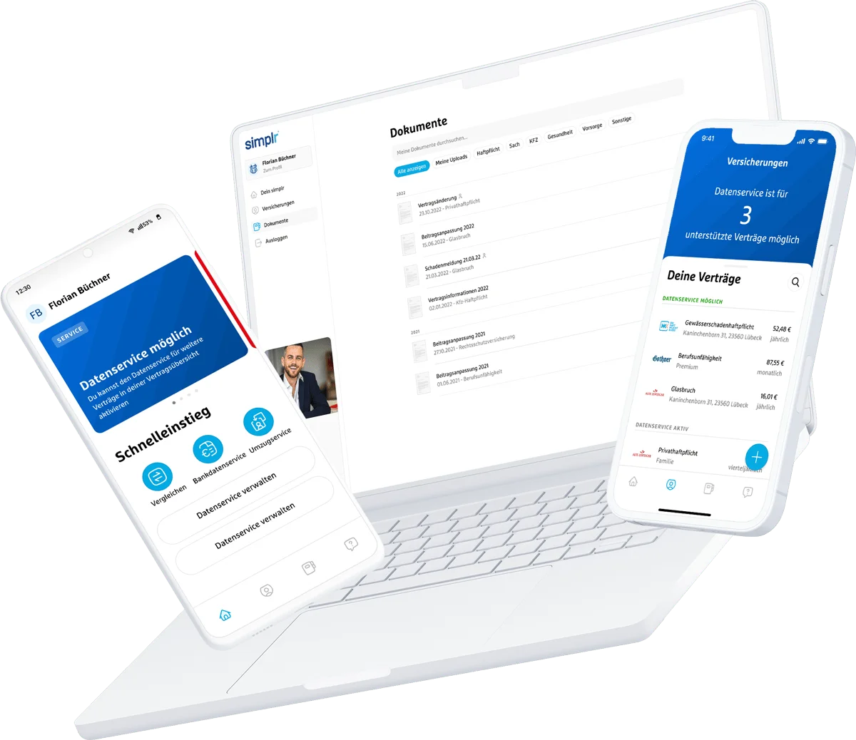 Versicherungs-App simplr auf verschiedenen Plattformen